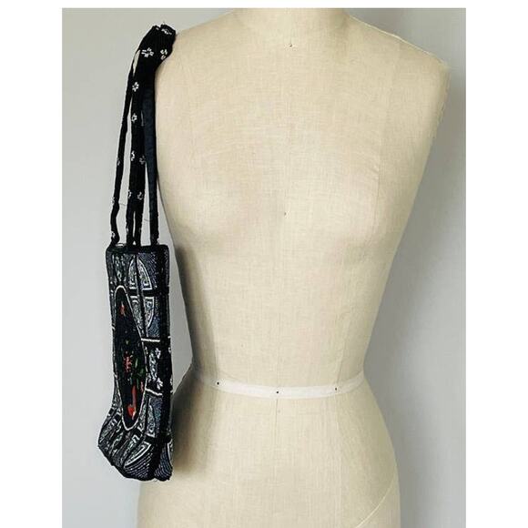 Beaded Embroidered Bird Butterfly Bag Black Shoulder Tote Bag - Picture 5 of 9